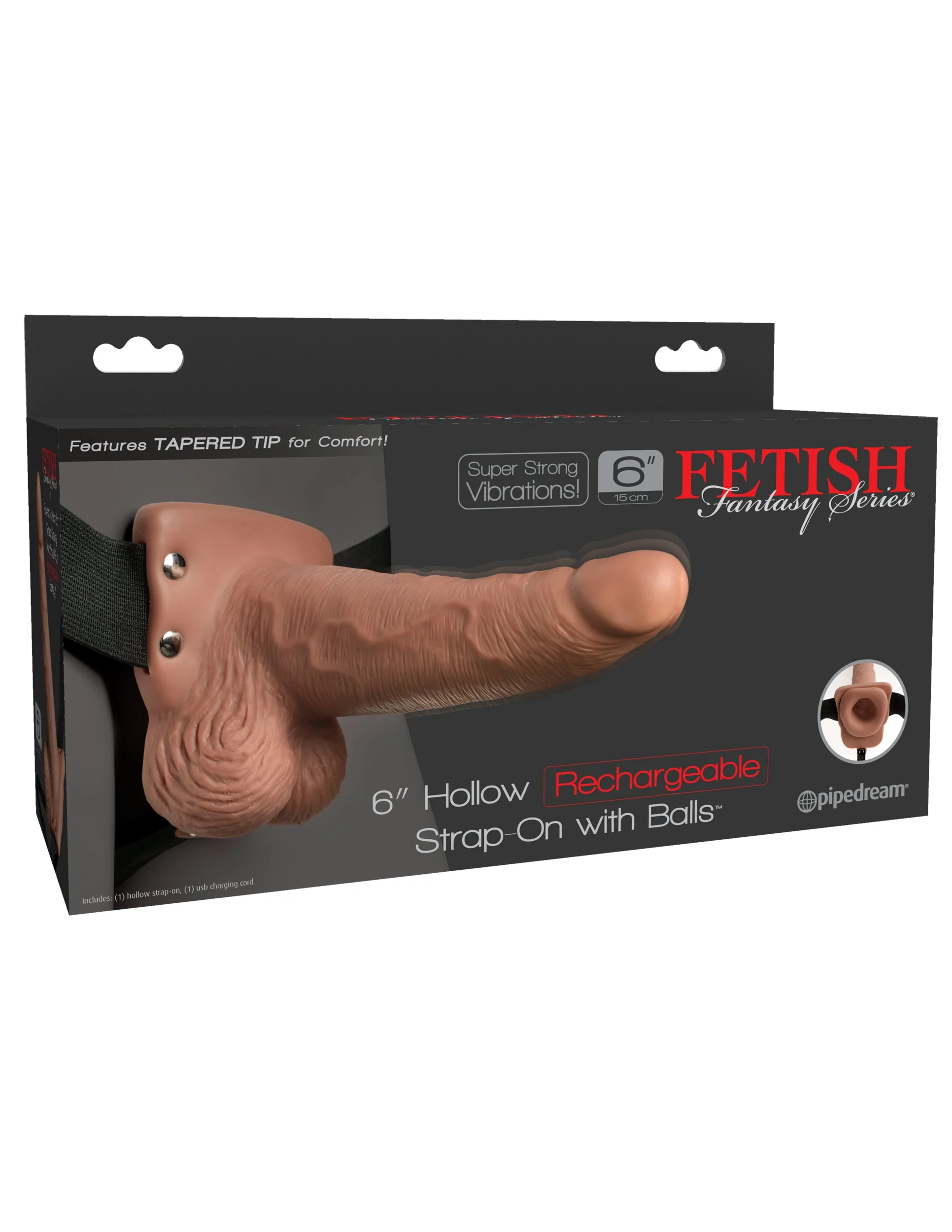 FETISH FANTASY 6 INCH HOLLOW RECHARGEABLE STRAP ON WITH BALLS