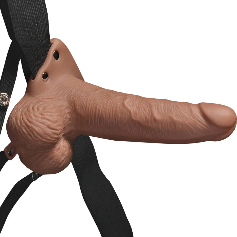 Fetish Fantasy Hollow Rechargeable Strap-On with Balls, 6", Tan
