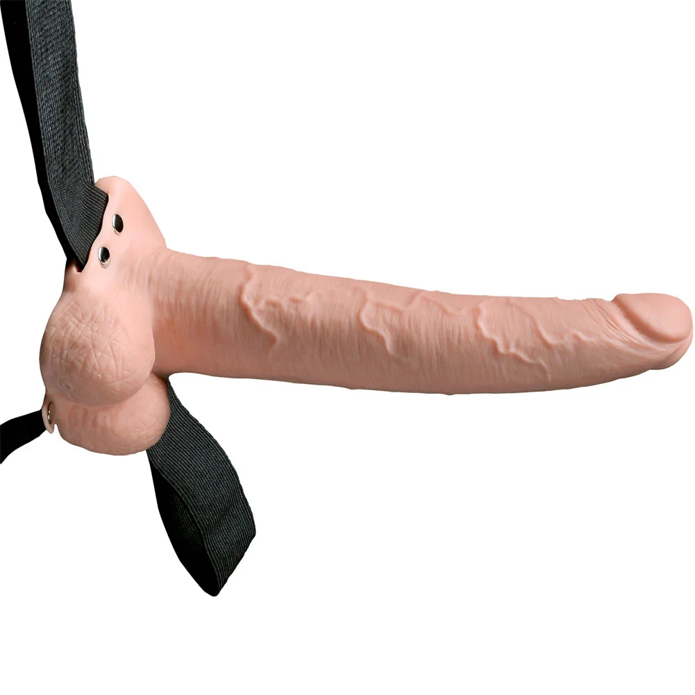 Fetish Fantasy Hollow Rechargeable Strap-On with Balls, 9", Vanilla