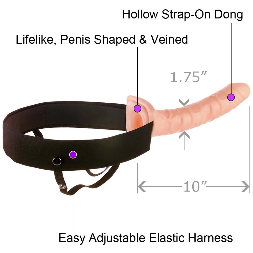 Fetish Fantasy Series Hollow Strap-On Dong, 10", Vanilla