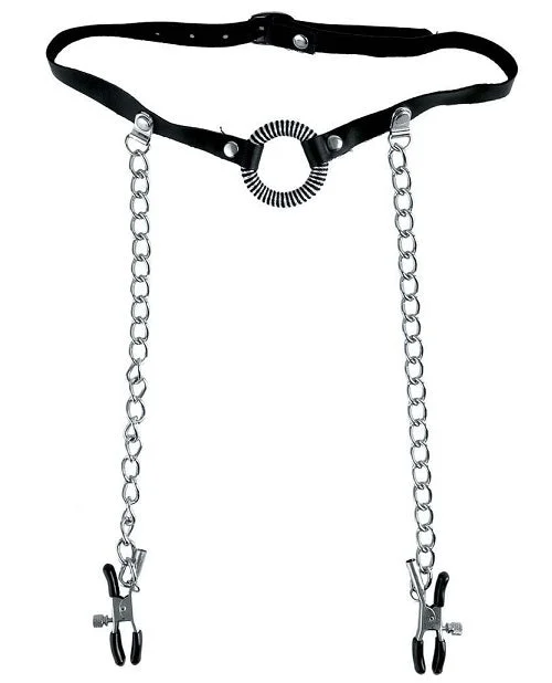 Fetish Fantasy Series O Ring Gag w/Nipple Clamps