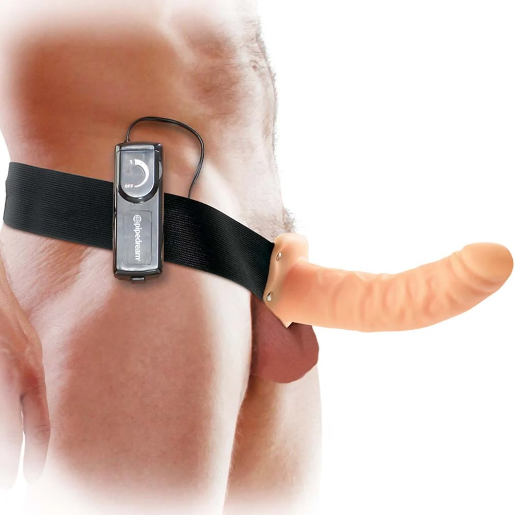 Fetish Fantasy Series Vibrating Hollow Strap-On Dong, 8", Vanilla