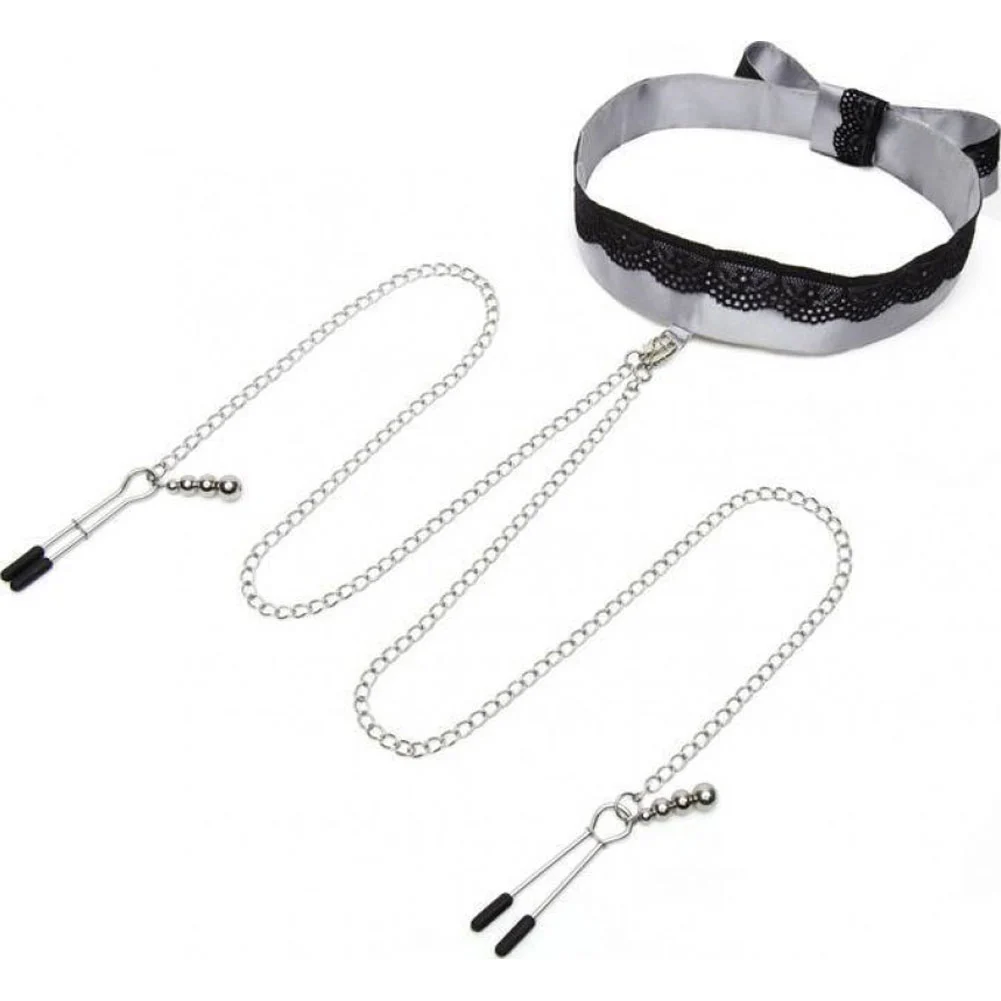 Fifty Shades of Grey Play Nice Satin & Lace Collar & Nipple Clamps