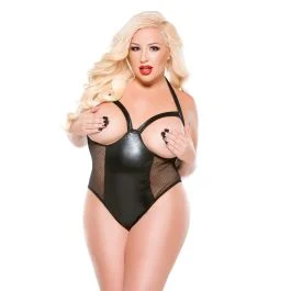 Fishnet Wet Look Cupless Halter Teddy Kitten Plus 4-9602XK