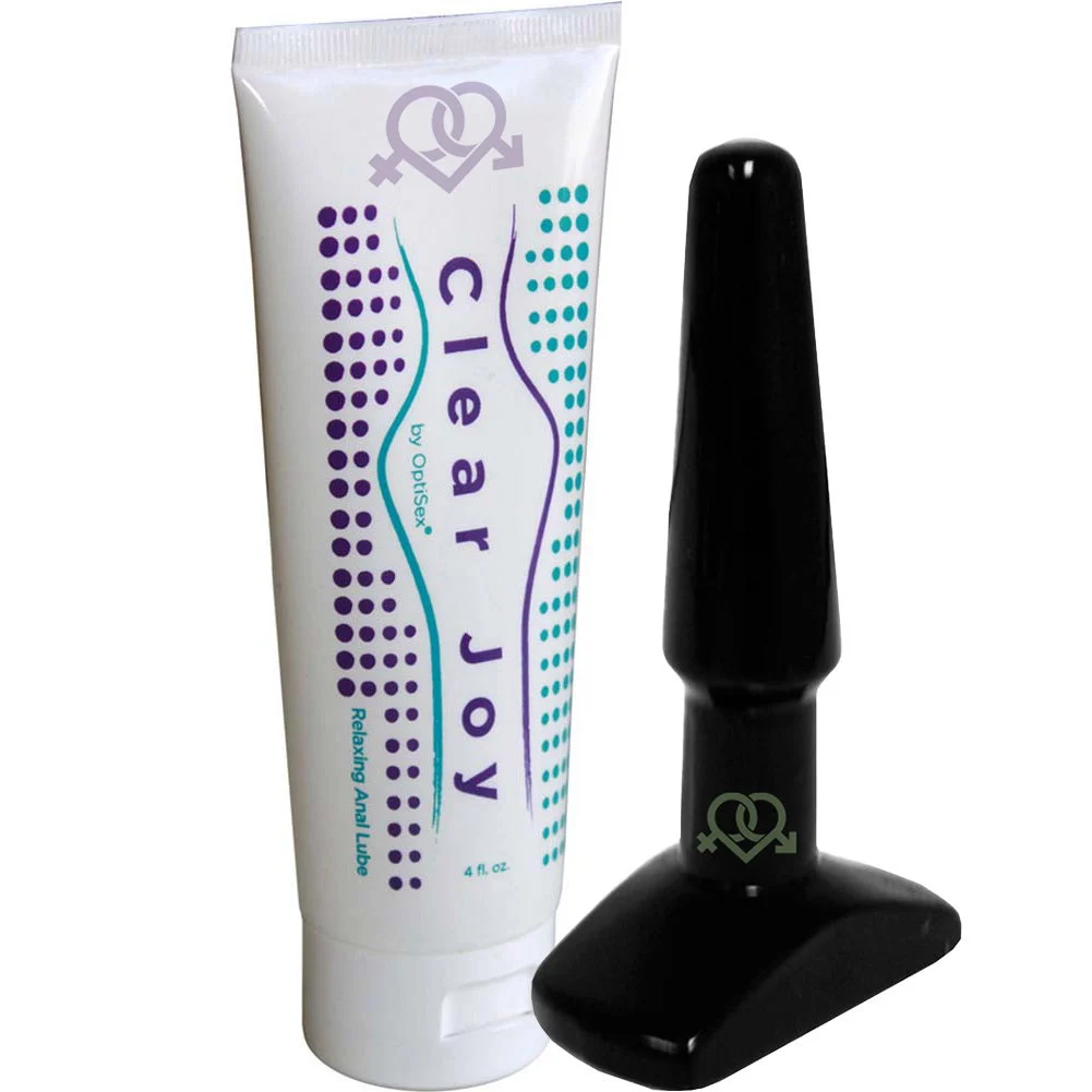 Flexible Butt Plug and Clear Joy Premium Anal Lubricant Kit, Small