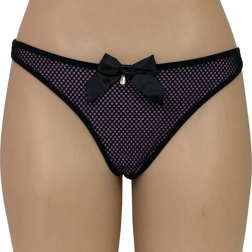 French Maid Tiny T Back Thong, Medium, Black