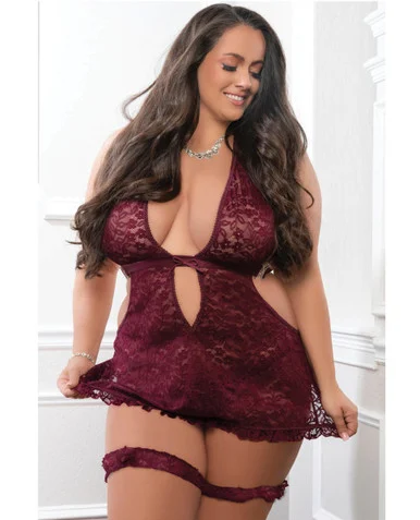 G World 3pc Halter Laced Mini Dress /w Thong & Garters