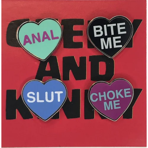 Geeky and Kinky Set of 4 Heart Shaped Pins #1