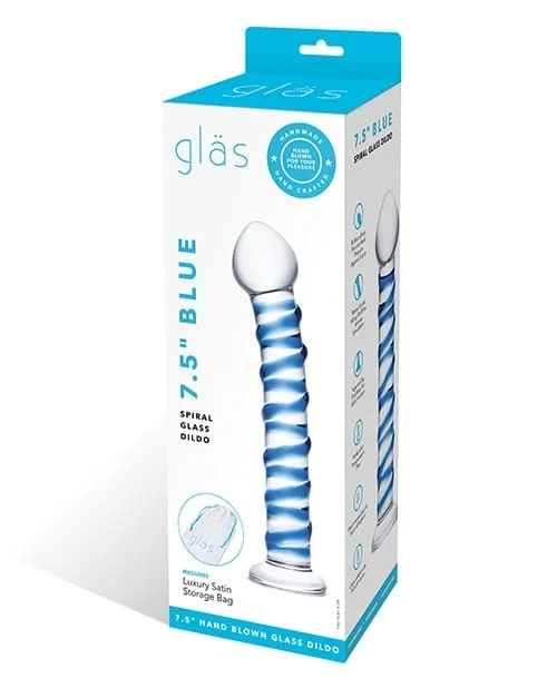 GLAS Blue Spiral – 7.5″ Ribbed Glass G-Spot Dildo