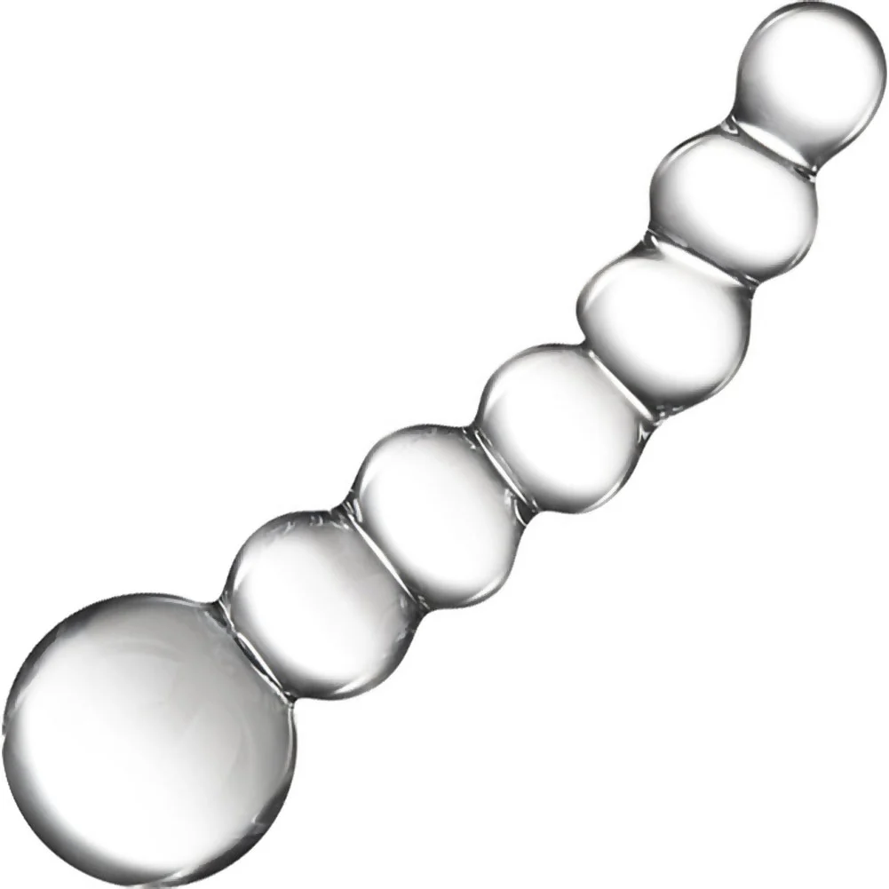 glas Curved Glass Beaded Dildo, 5", Clear