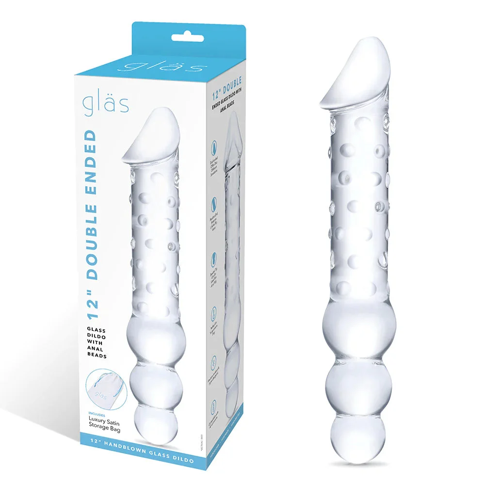 GLAS DOUBLE ENDED GLASS DILDO WITH ANAL BEADS