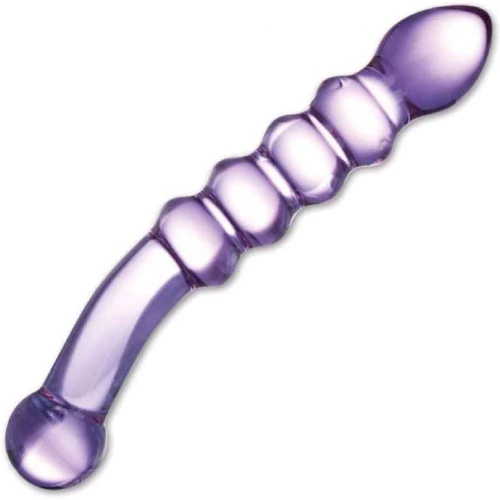 glas Purple Rain Ribbed Glass Dildo, 8.5", Light Purple