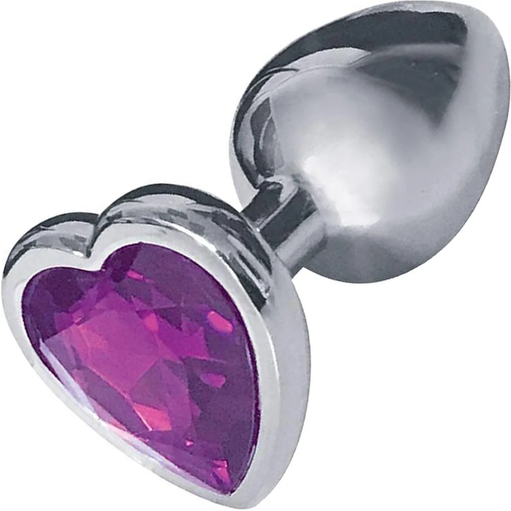 Icon Brands Silver Starter Bejeweled Steel Butt Plug, 2.8", Violet Heart