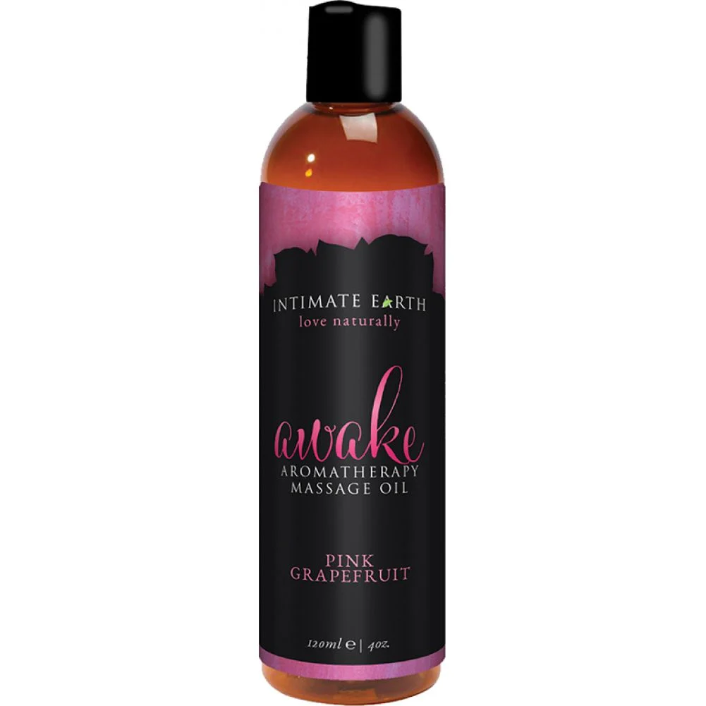 Intimate Earth Awake Aromatherapy Massage Oil, 4 fl.oz (120 mL), Pink Grapefruit