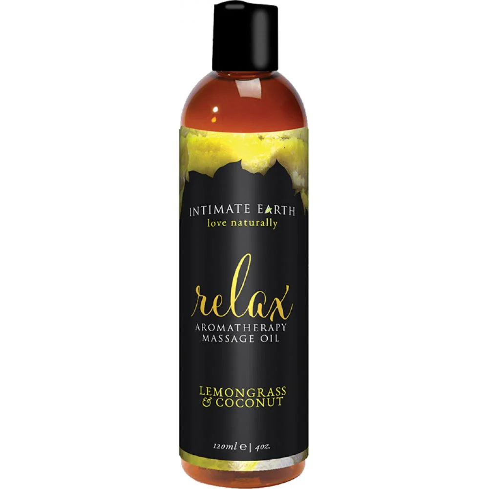 Intimate Earth Relax Scented Massage Oil, 4 fl.oz (120 mL), Coconut/Lemongrass
