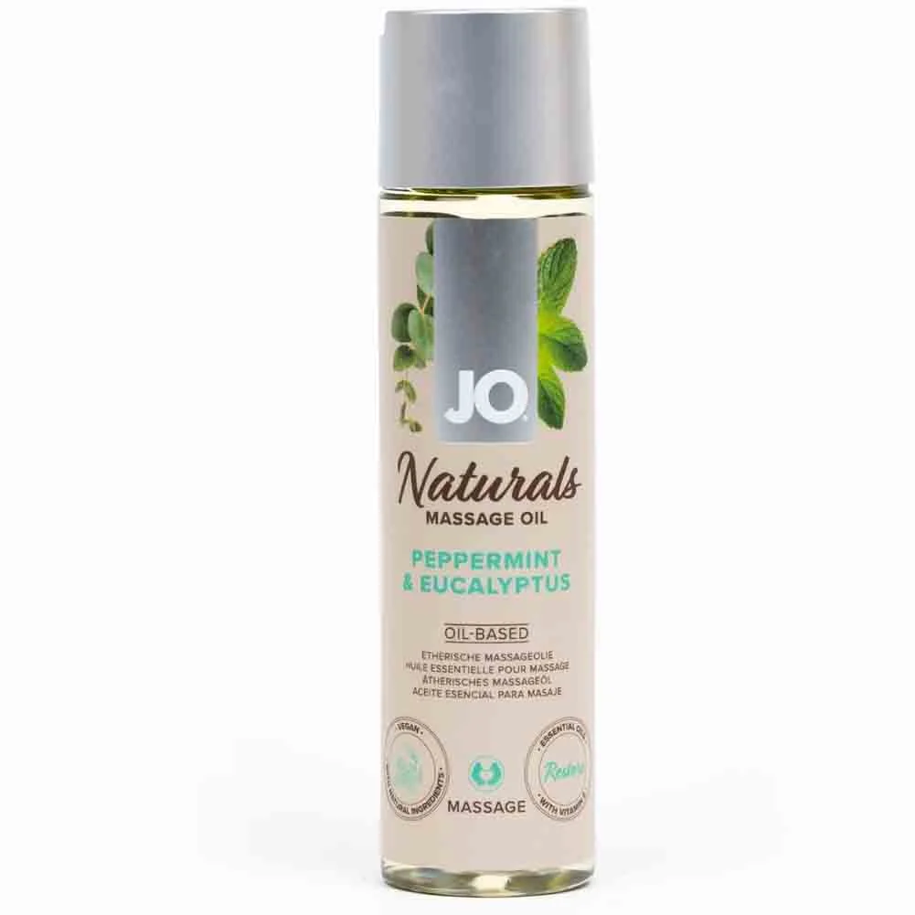 JO Naturals Sensual Massage Oil, 4 fl.oz (120 mL), Peppermint/Eucalyptus