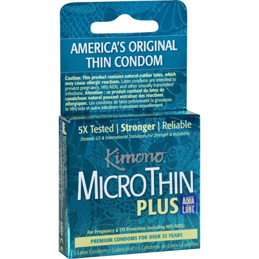 Kimono Micro Thin Aqua Lube Condom, 3 Pack