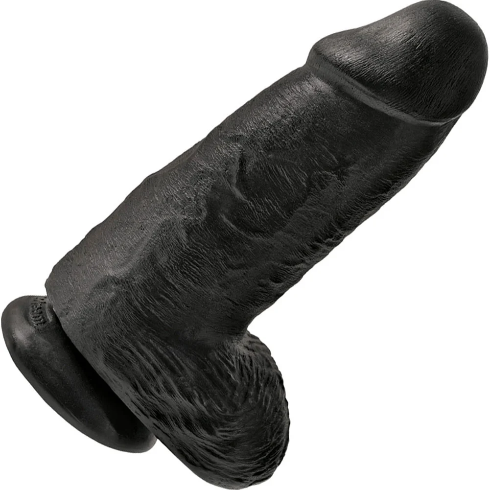 KingCock Chubby Dildo with Balls and Suction Mount Base, 9", Black