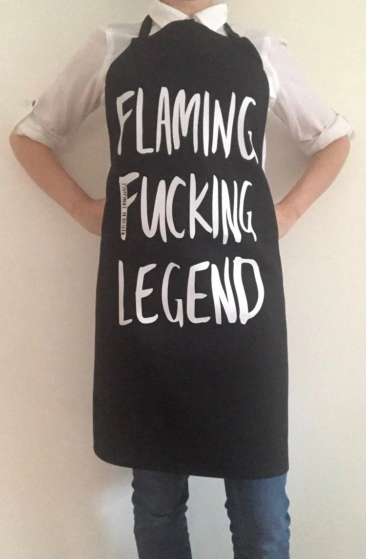 KITCHEN LANGUAGE FLAMING FUCKING LEGEND APRON