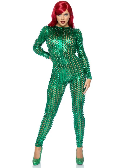 Laser Cut Metallic Green Catsuit by Leg Avenue