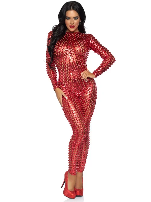 Laser Cut Metallic Red Catsuit by Leg Avenue