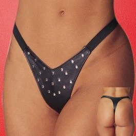 Leather Peek-a-Boo Thong 3-401