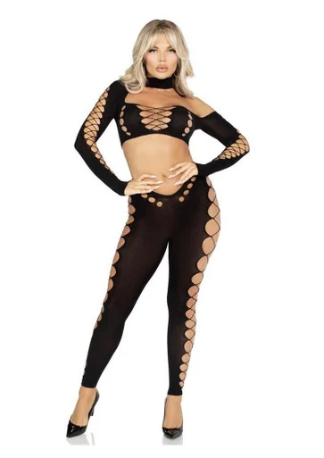 Leg Avenue 2pc Asymmetrical Crop Top & Footless Tights