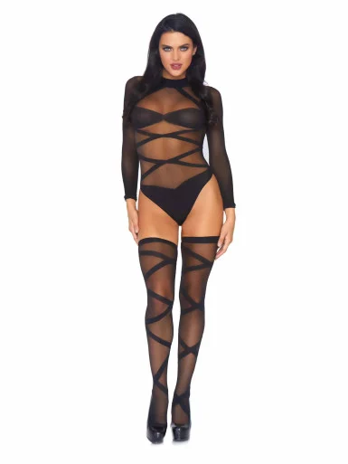 Leg Avenue 2pc Long Sleeved Teddy & Thigh Highs