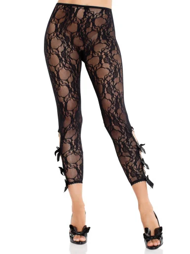 Leg Avenue Floral Lace Footless Capri Tights with Keyhole Detail