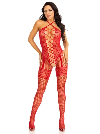 Leg Avenue Heart Net Halter Bodystocking