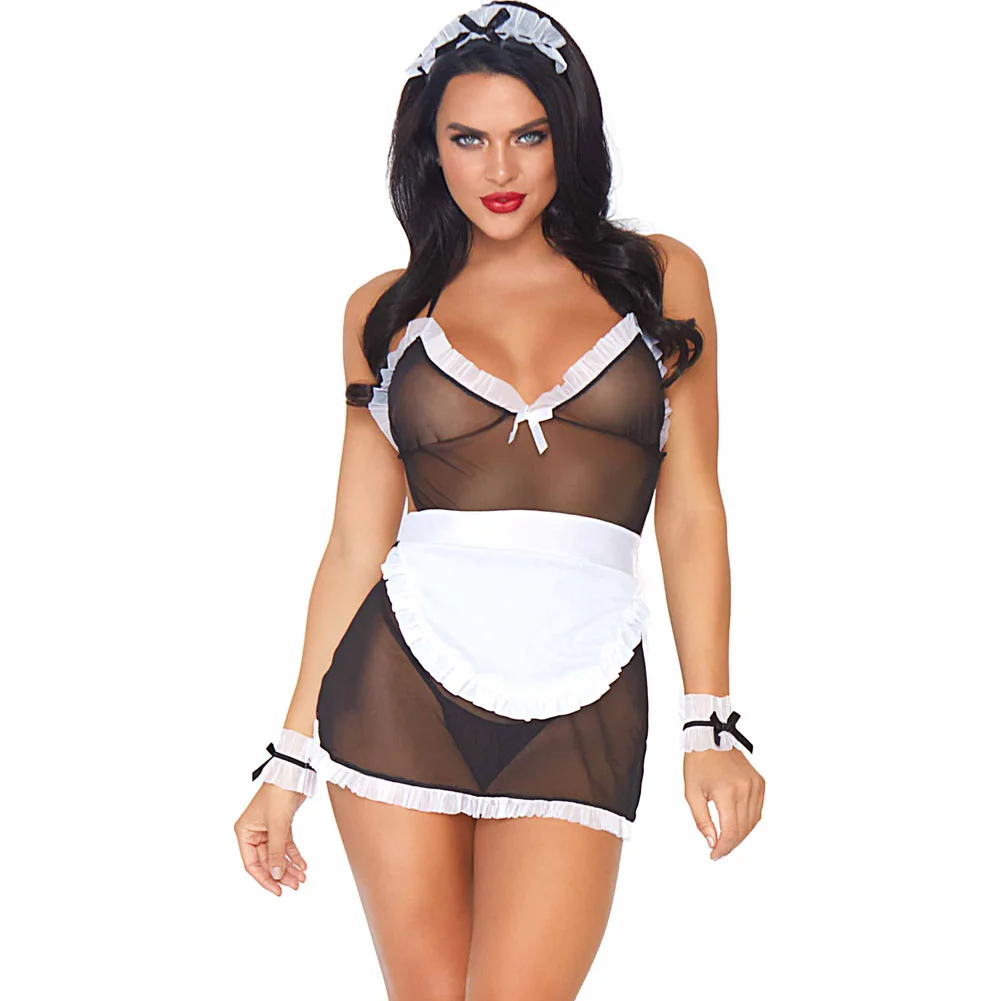 Leg Avenue Seductive French Maid Costume, Cuffs, Headband, One Size, Black/White