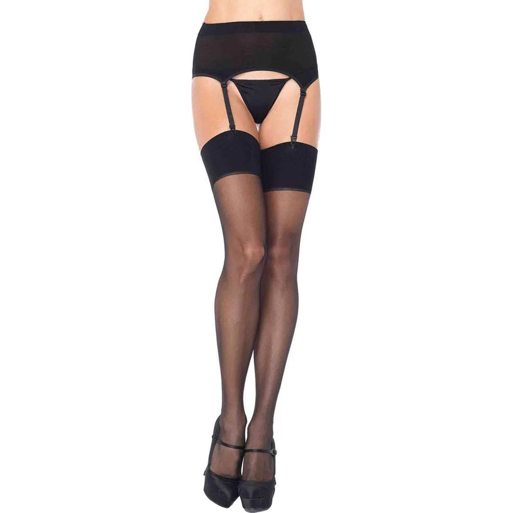 Leg Avenue Spandex Sheer Garter Belt and Stocking, One Size, Black