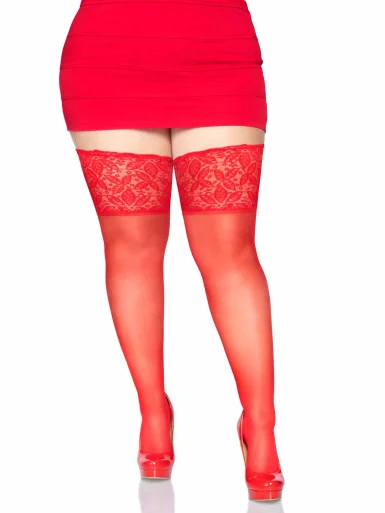 Leg Avenue Spandex Sheer Thigh Highs with 5" Silicone Stay Up Lace Top - Queen Size
