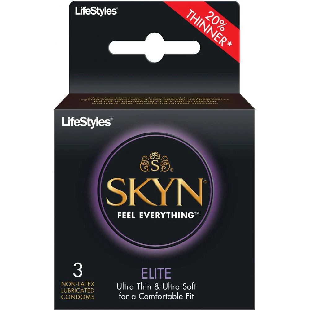 LifeStyles Skyn Elite Ultra Thin Non-Latex Lubricated Condoms, Pack of 3