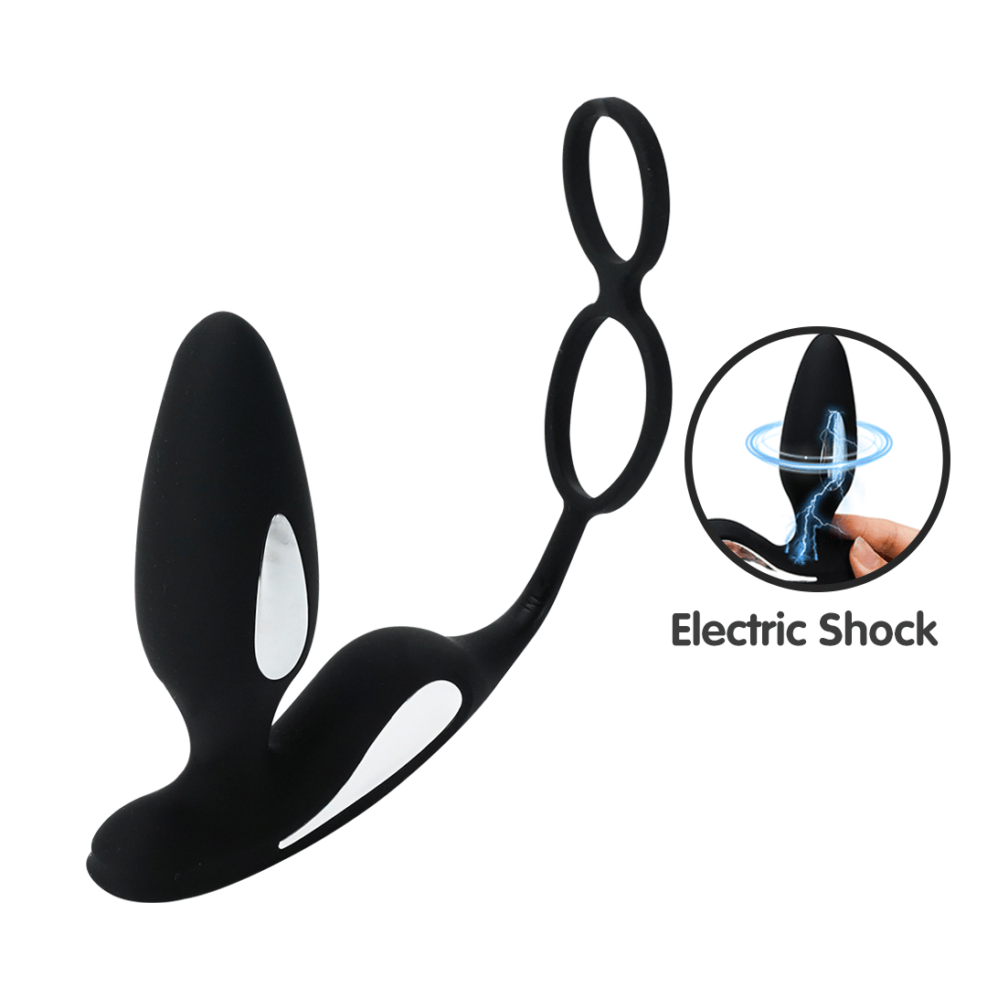Lightning Silicone Electric Shock Cock Ring Butt Plug Vibrating Massager