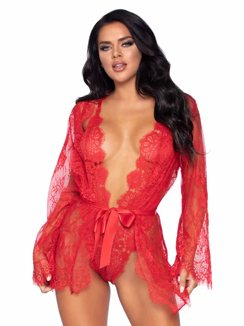 Love Affair Red Lace Teddy and Robe Set by Leg Avenue