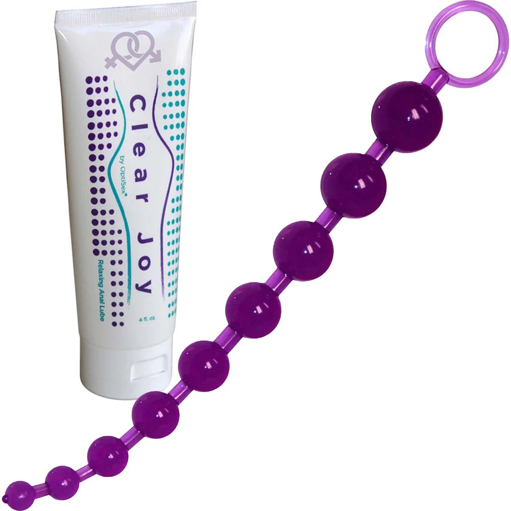Love Beads with Safety Pull Loop and 4 Ounce Clear Joy Anal Lubricant Kit
