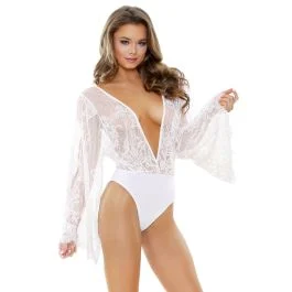 Luna White Kimono Sleeved Lace Romper Romp R523 Fantasy