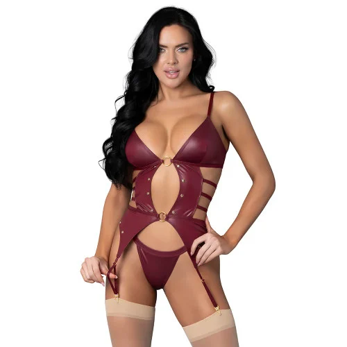 Lust Fetish Kira Burgundy Strappy Teddy