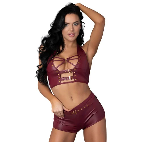 Lust Fetish Thalia Burgundy Halter Top and Hot Pants Set