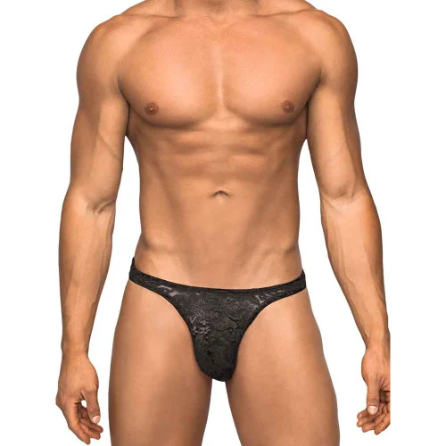 Male Power Stretch Black Lace Bong Thong for Men