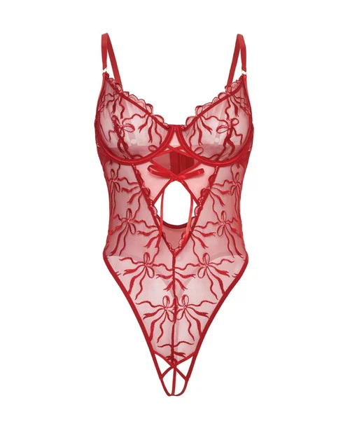 Mariah Burgundy Red Embroidered Mesh Teddy