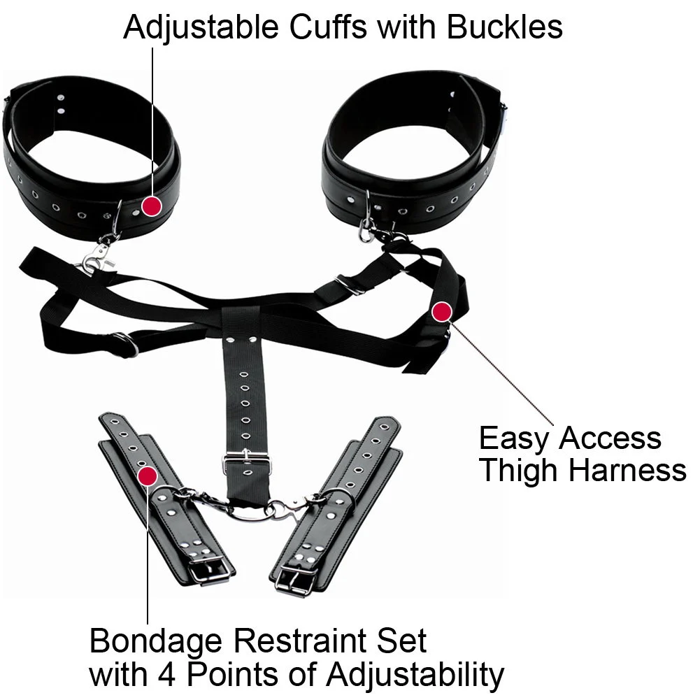 Master Series Acquire Easy Access Harness with Wrist Cuffs, Adjustable Size, Black