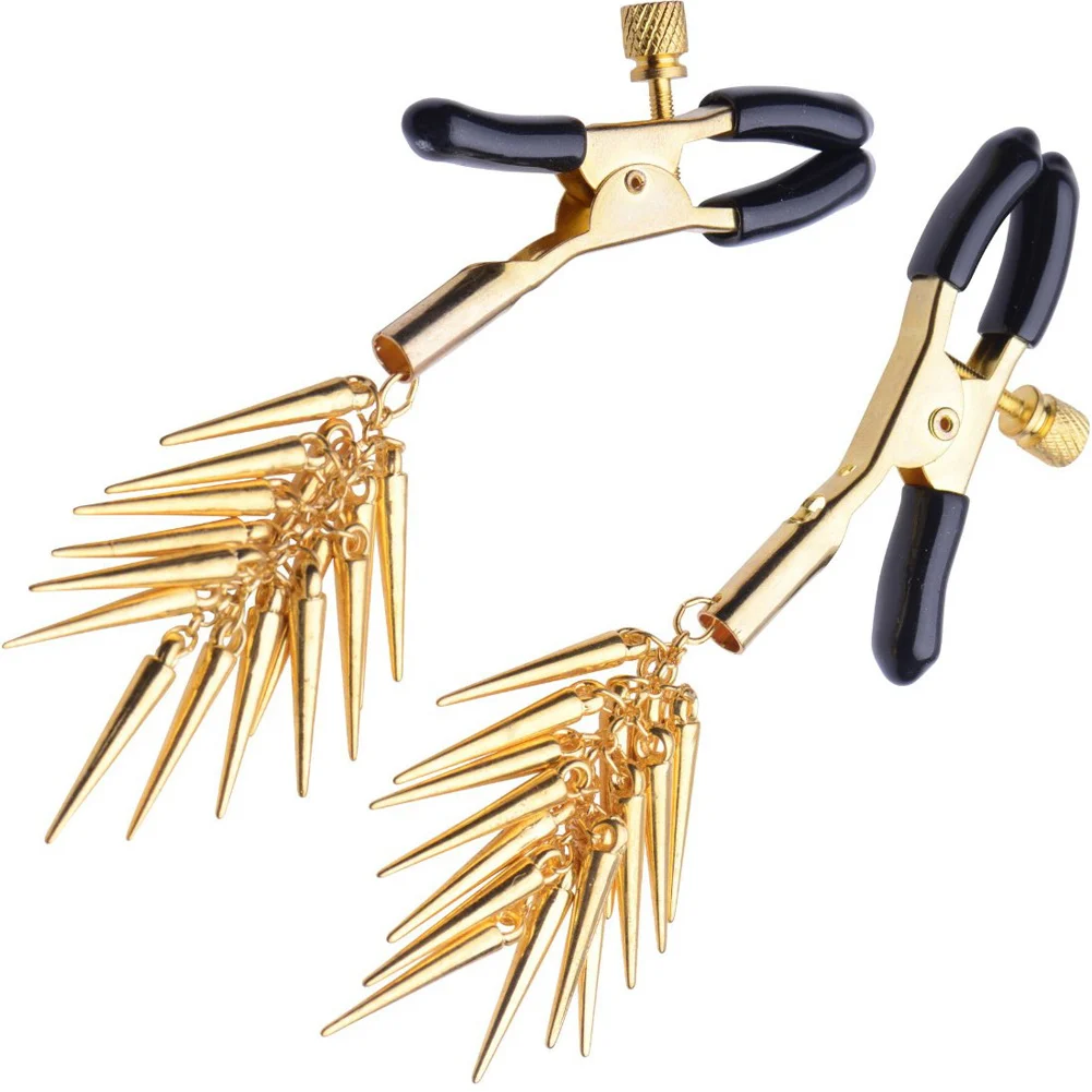 Master Series Lure Adjustable Nipple Clamps with Gold Spikes, 4", Gold