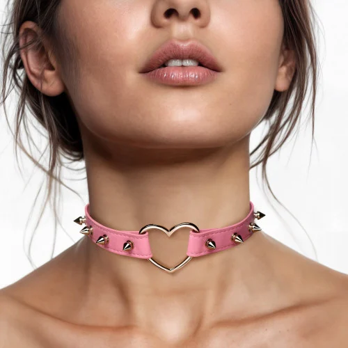 Master Series Pink Spiked Heart Choker