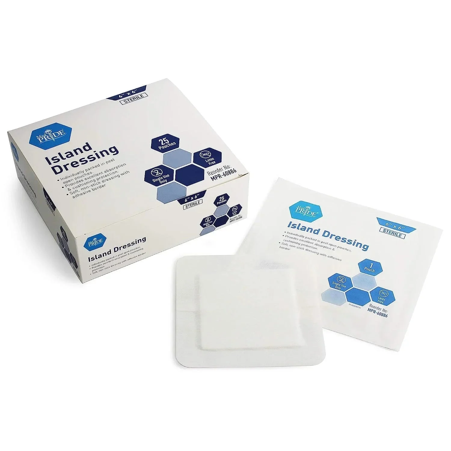 Medpride Bordered Gauze Island Dressing for Wounds First Aid Kit Supplies, 6”x6” 25/Box, Case of of 6 (150 Count)