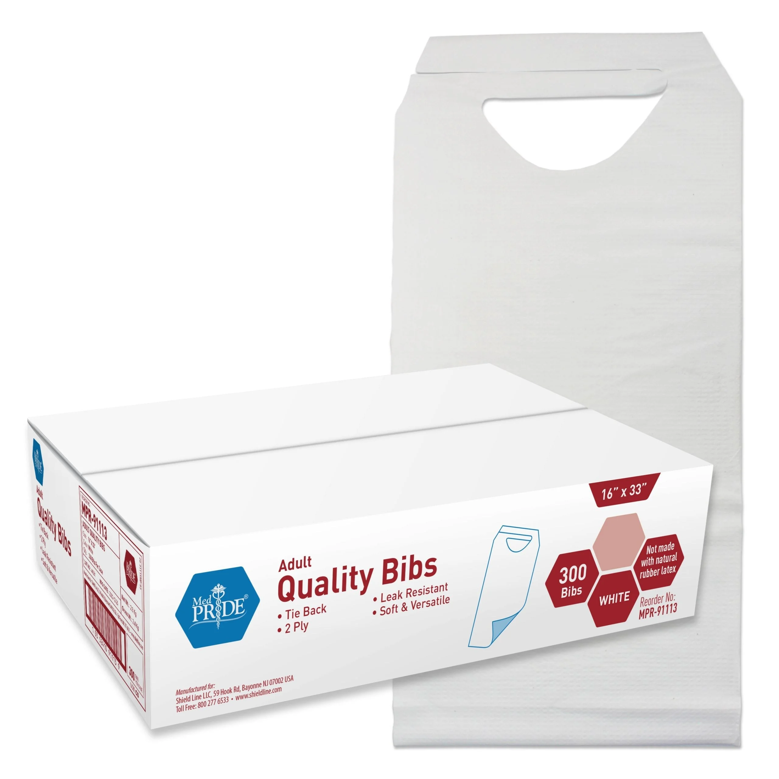 MedPride Disposable Adult Bibs, Tie Back, 16"W x 33"L - 300 Count
