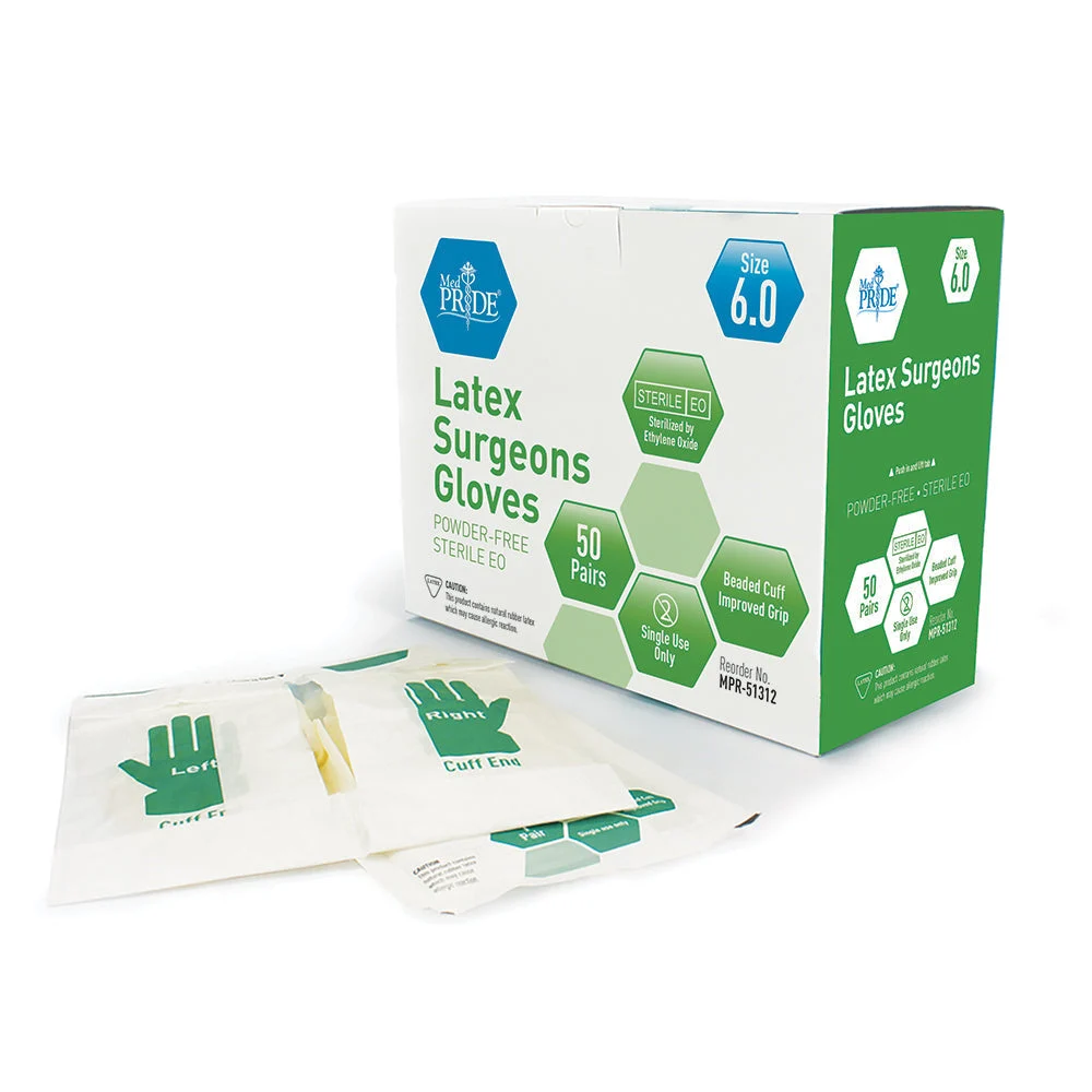MedPride Latex Surgeons Gloves 5 Mil Thick Sterile Powder Free - 50 Pairs / Case of 4