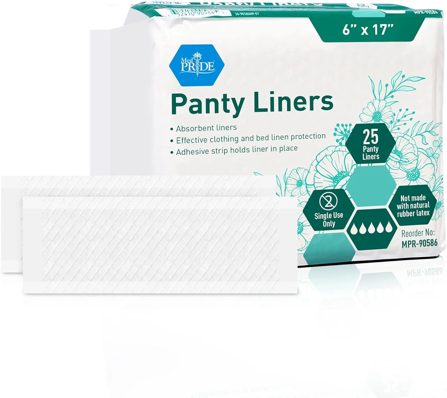 MedPride Premium Ultra Absorbent Panty Liners - 18 gram,6" x 17" - 10 Pack of 25 (250 Count)