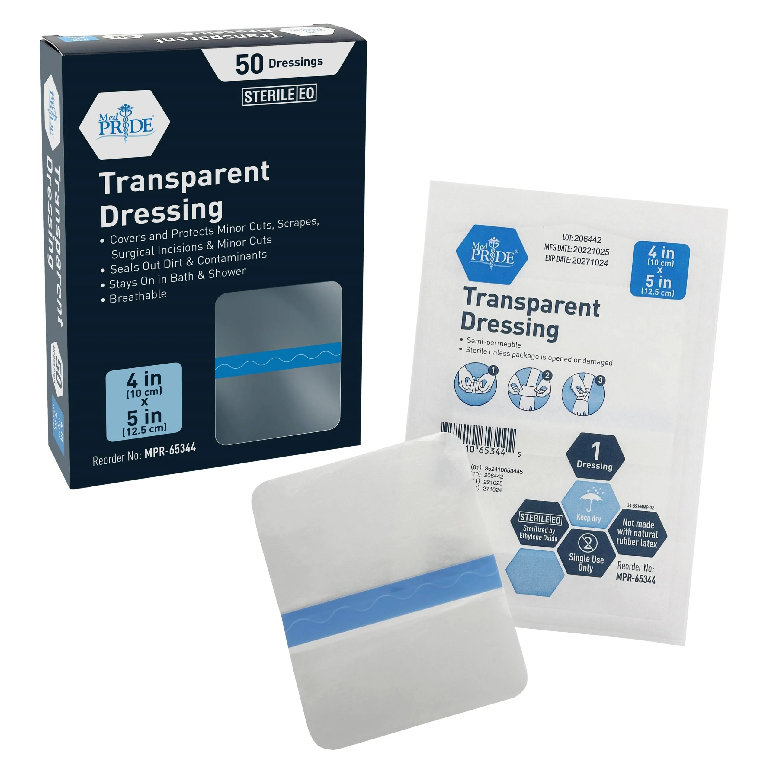 MedPride Transparent Film,4’’x5’’ Wound Dressing, 50/Pack, Case of 4 (200 Count)